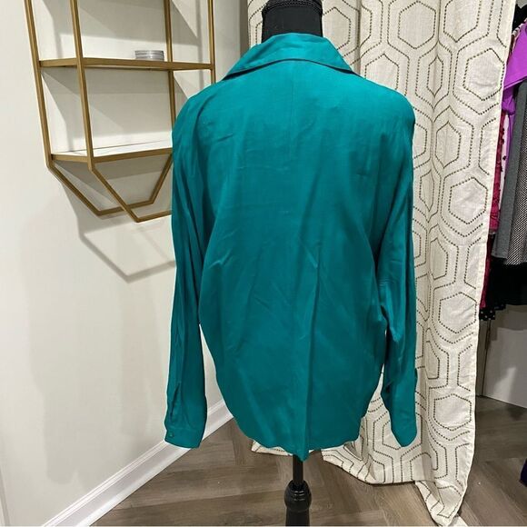 Vintage 1980s Batwing Teal Oversized Blazer Blouse Size S - Picture 5 of 7